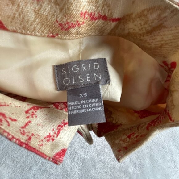 Sigrid Olsen Womens Floral 100% Linen Tunic Jacket Coat XS Red Beige Lightweight - Picture 3 of 10